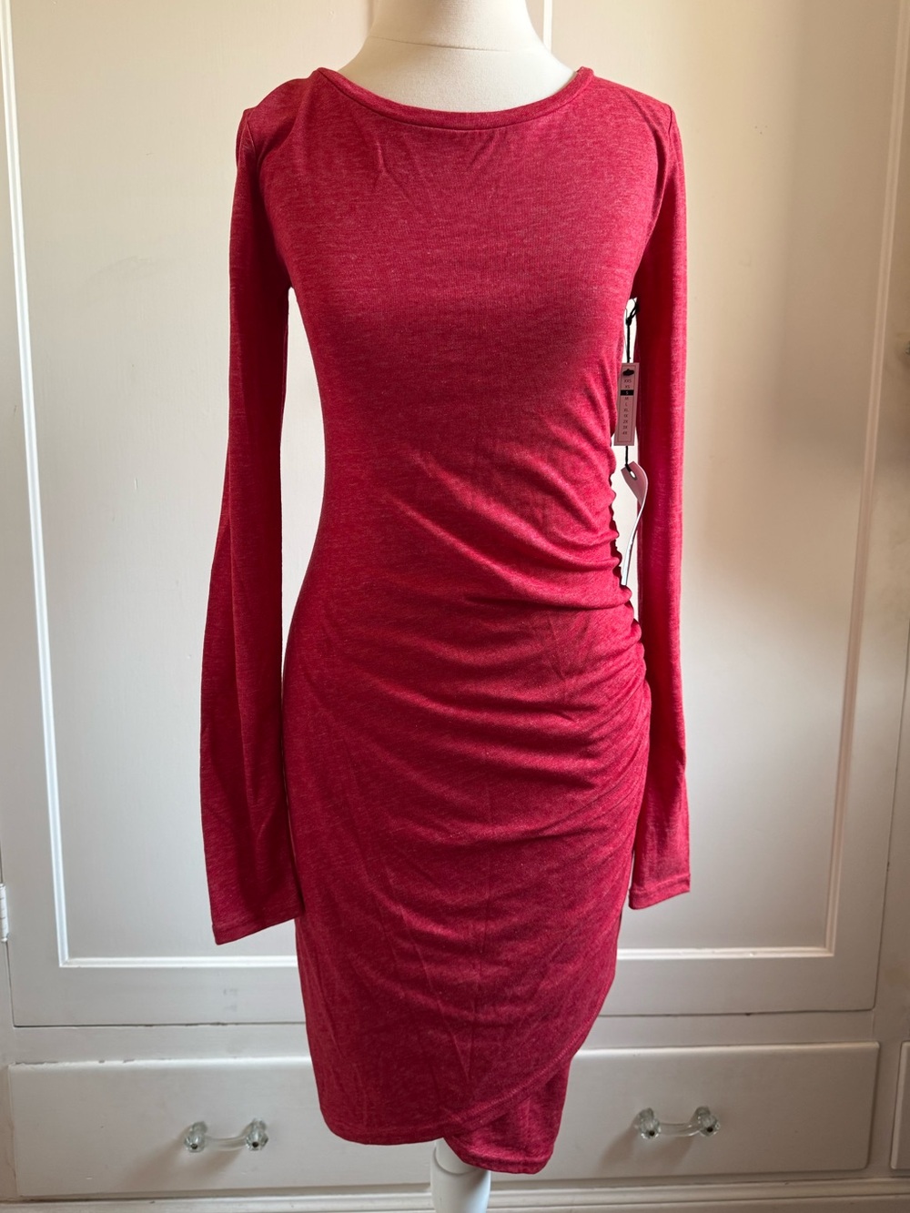 LEITH Long Sleeve Ruched Bodycon Red Dress
